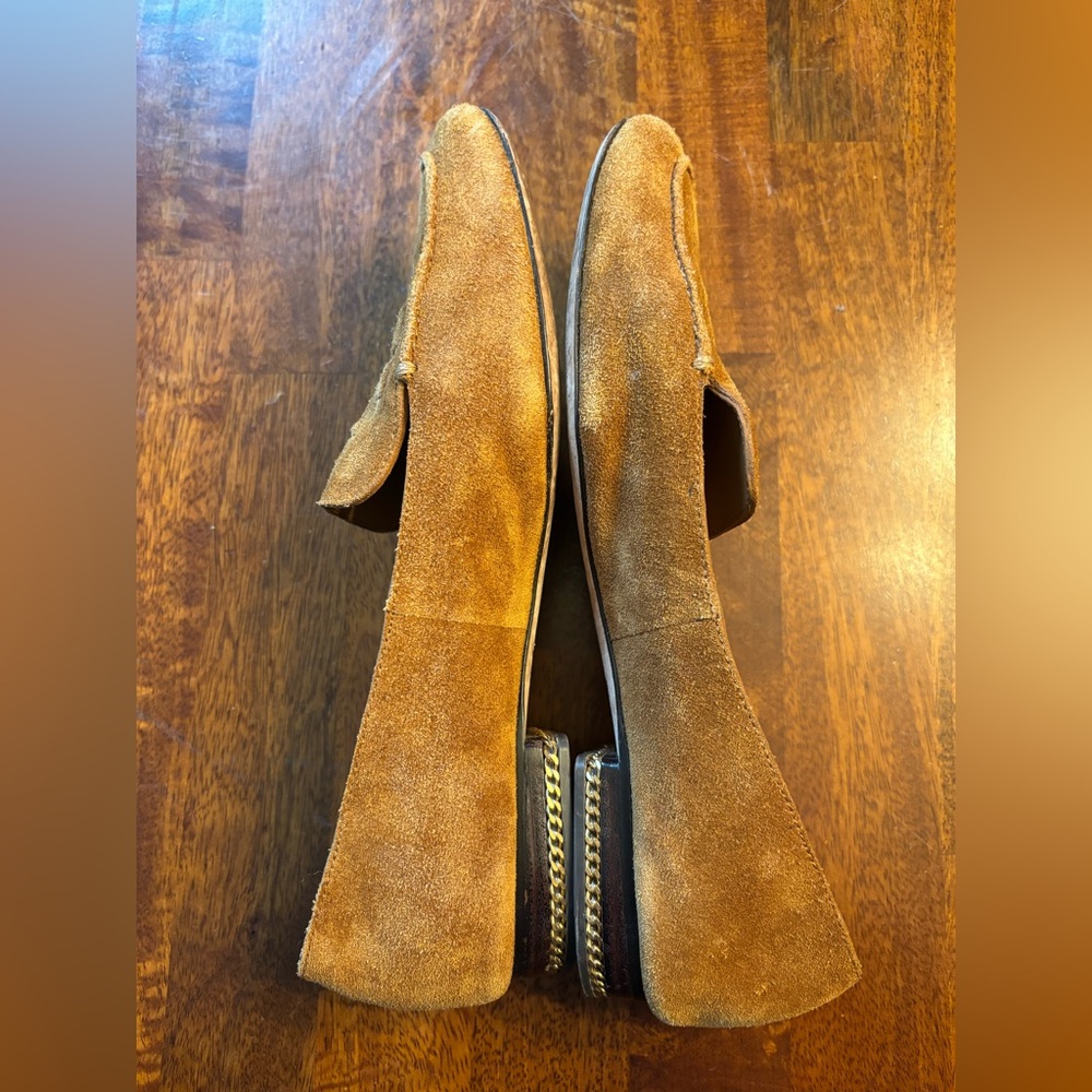 Tory Burch Suede Tan Logo Loafers Size 8 - Picture 3 of 6